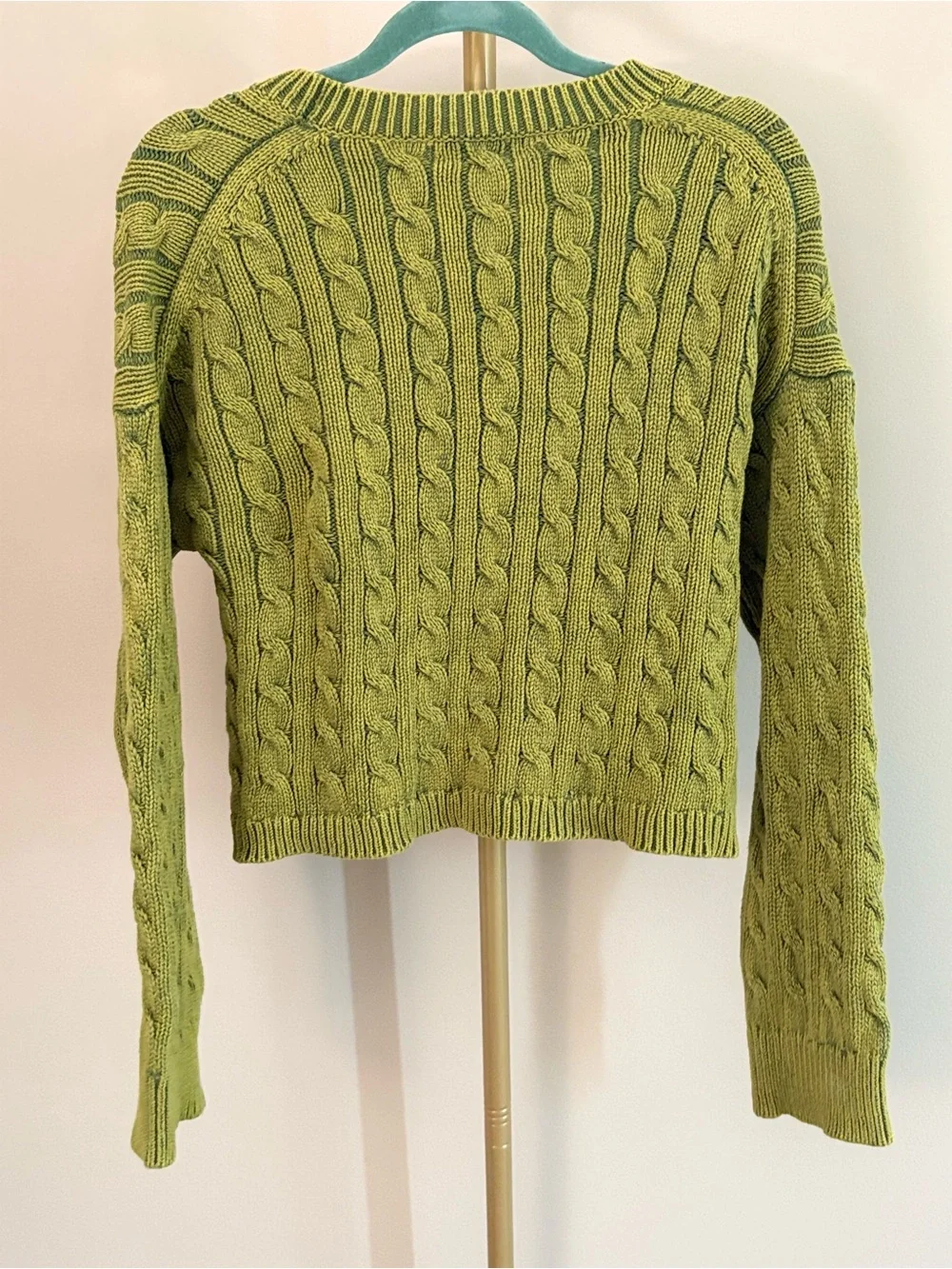 J. Crew Olive Two Tone Utility Green Cable Knit Crew Sweater